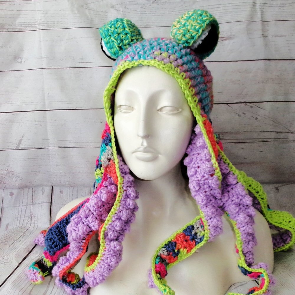 Multi Colored Crochet Octopus Hat Adult Size